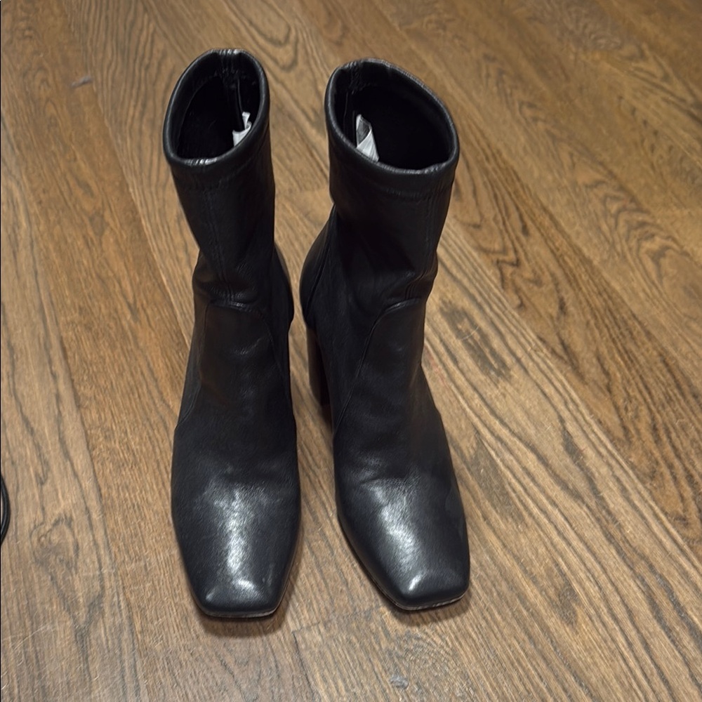 Stuart Weitzman Black Heeled Boots with Square Toe
